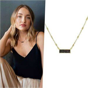 Nordstrom 14k Gold Bar Black Drusy Genuine Stone Necklace Preppy Chic